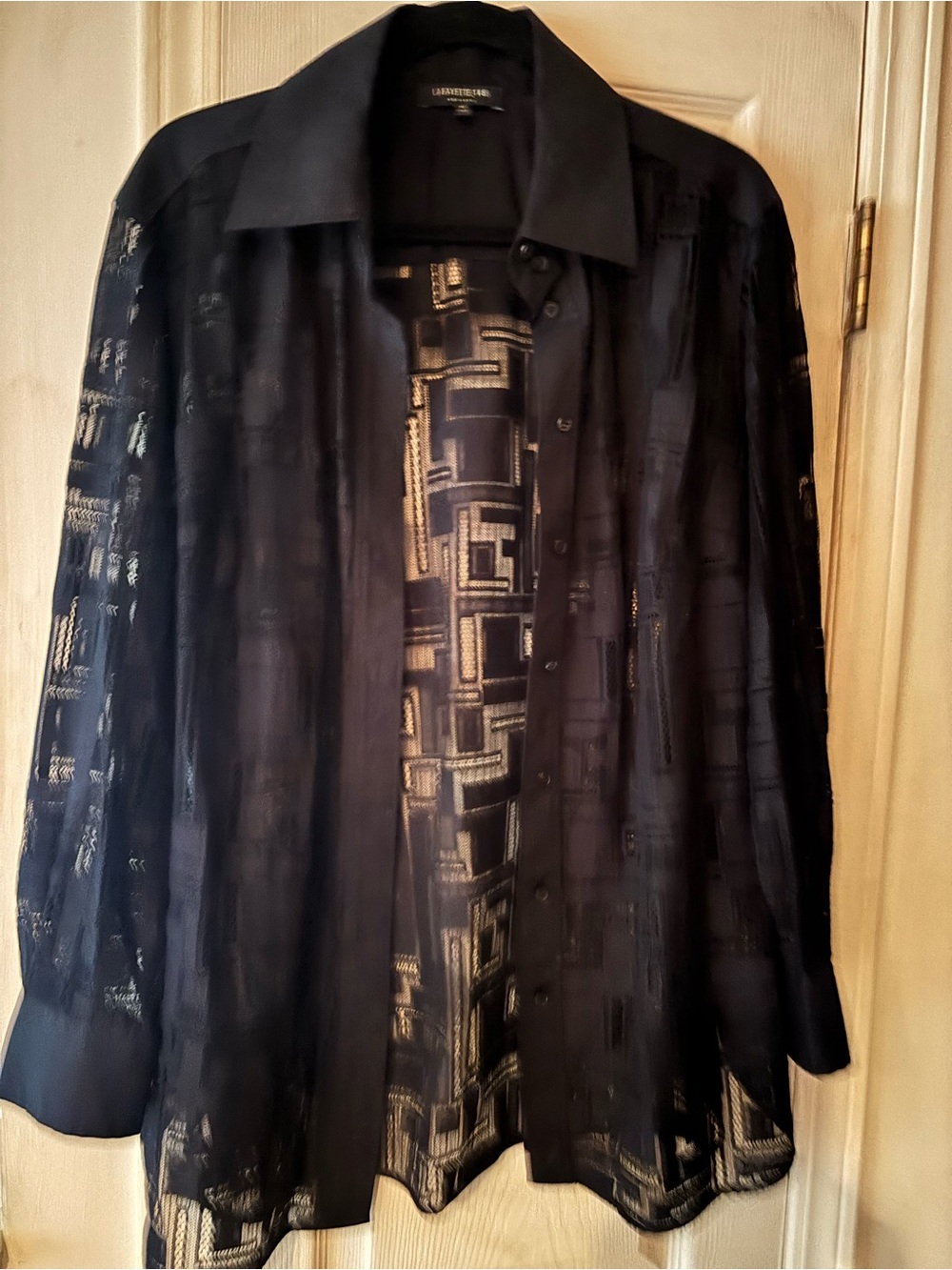 Lafayette 148 Sheer Black Button-up blouse